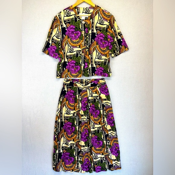 Womens Sz 12 Vtg Norton McNaughton 2-Piece Floral Button Top and Midi Skirt Set - Picture 1 of 9